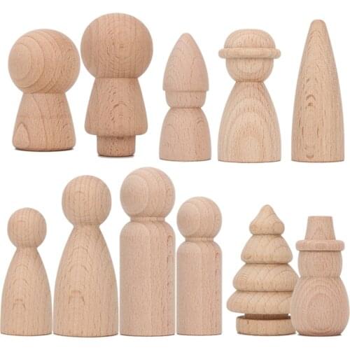 2pcs DIY Crafts Painting Wood Beech Wooden Rainbow Blocks Wooden Peg Dolls Honeycomb Mushrooms Trees for Kids and Home Decor