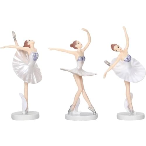 3PCS Ballerina Statue Desktop Ornament Plastic Dancing Girl Crafts Figurines For Home Decor (White)