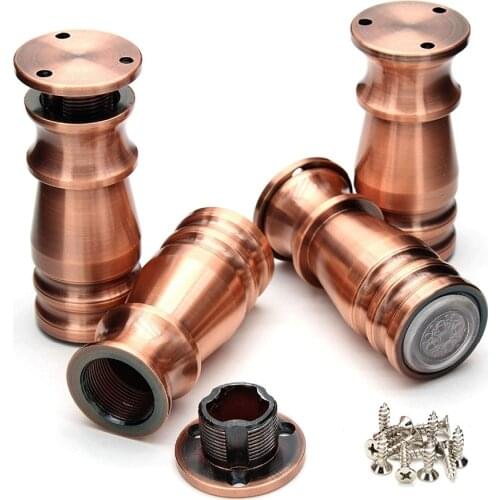 4pcs 4" Heavy-Duty Aluminum Alloy Furniture Legs Table Bed Sofa Cabinet feet Transparent Rubber Mat foot Adjustable Retro Copper