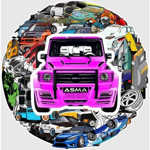 61PCS Modified Cars Stickers Skateboard Fridge Guitar Laptop Motorcycle Travel Luggage Classic Toy Sticker for Kid Gift