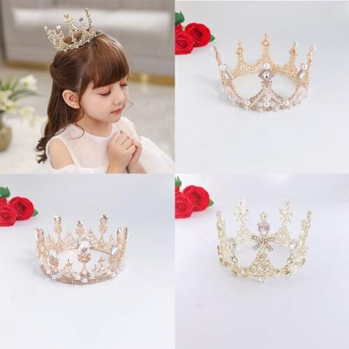 Childrens crown headdress princess birthday show catwalk baby photography props childrens crown round golden show girl hair ac