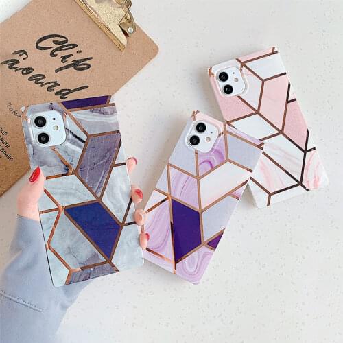 Geometric Marble Square Phone Case For iPhone 11 11Pro Max XR XS Max X 7 8 Plus 11Pro SE 2020 12 Electroplated Bumper Back Cover