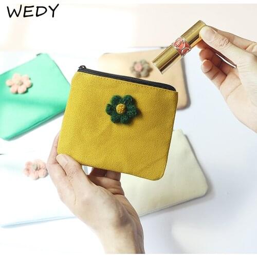 Canvas Cute Coin Purse Flower Mini Pouch Women Simple Change Purse Small Square Wallet Card Holder Female Little Bag Mini Wallet