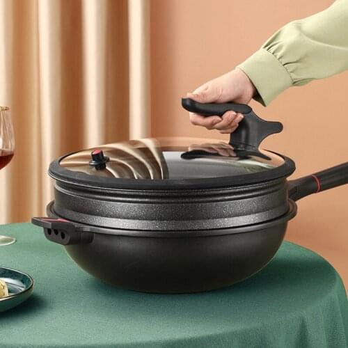 High Capacity Pots Induction Cooker Wok Home Kitchen Multi-function Cookware Steak Frying Non-Stick General Chinese Pan With Lid