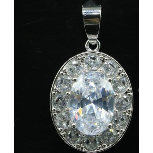 30x18mm Beautiful Oval Shape Created Rich Blue Aquamarine White CZ Gift For Womans Silver Pendant