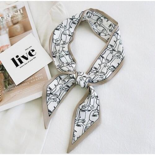 MoriBty Small Women Skinny Silk Scarf New Thin Hair Ribbon Headscarf Summer Fouard Femme Neckerchief Luxury Print Bag Ties Bands