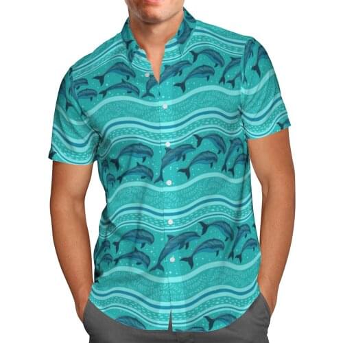 2021 New 3D Printing Dolphin Hawaii Blue Shirts Men Summer Short-sleeved Beach Shirt Men Shirts Oversize Camisa Masculina 5XL