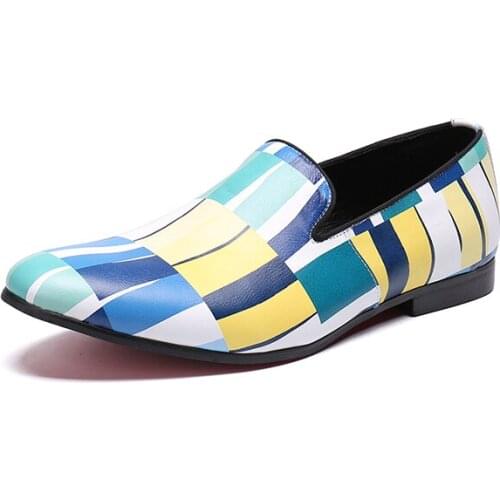 Spring New Printing Leather Men Wedding Shoes Fashion Loafers Gentleman Italian Party Shoes Mens Nightclub Bars Career Shoes