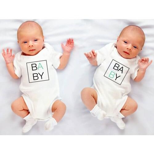 Twin Onesies Baby Gifts Twin Outfits Summer Short Sleeve Onesies Twins Baby Shower Gift Funny Twin Brothers Sisters Clothes