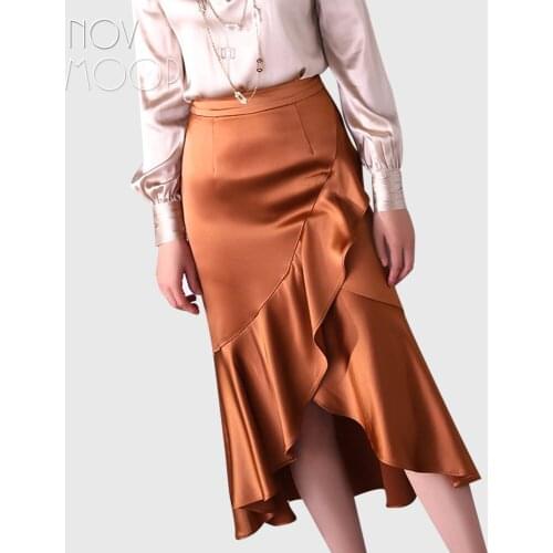Novmoop French style office lady daily skirt imported japanese acetate fabric dense silky touch top grade LT3533