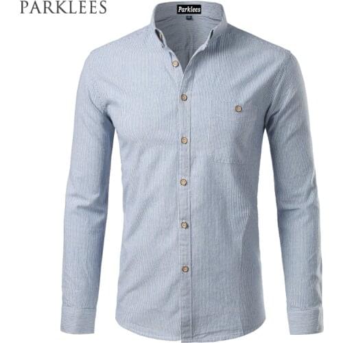 New Mens Striped Shirts with Pocket 2017 Spring Autumn Casual Slim Fit Long Sleeve Button Down Dress Shirts Chemise Homme