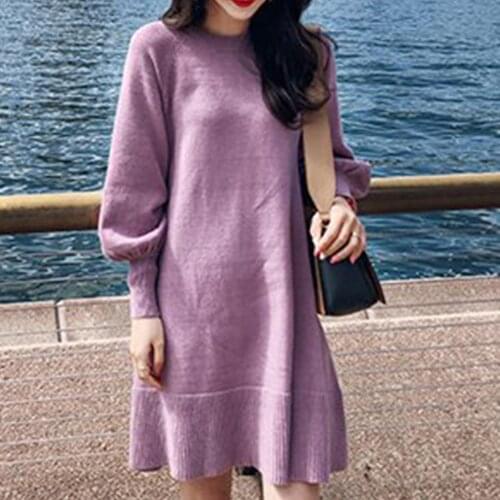 2020 Autumn Winter Women Solid Color Long Puff Sleeve Large Hem Knee-length Dress Womens clothing женское платье vestidos