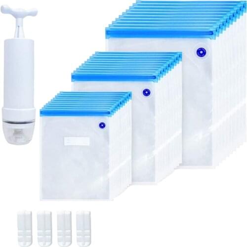 Sous Vide Bags 35Pack Reusable Electric Vacuum Food Storage Save Sealer Cooker with 1 Hand Pump,3 Size Sealed Bag,4 Clip