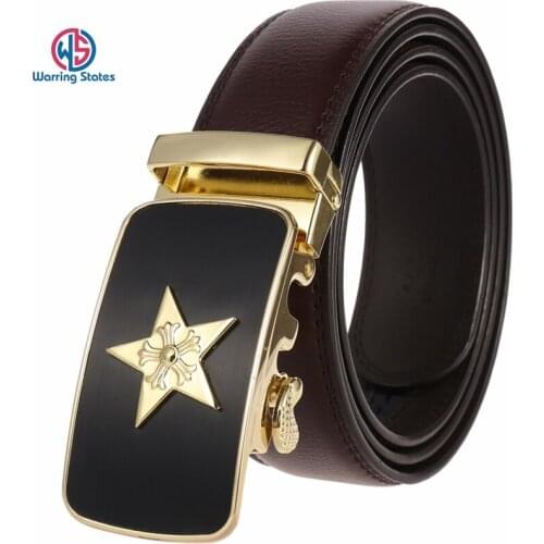 Fashion Genuine Leather Belt for Men, Pentagram Pattern Automatic Buckle,coffee Black Business Casual Mens Belt, 110-130cm