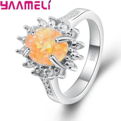 Romantic Women Small Cubic Zirconia Stone Ring Simple White Opal Ring Promise Engagement Rings Valentines Day Gifts