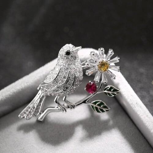2020 Luxury White Rhinestone Bird Brooches for Women Men Crystal Wedding Bridal Bouquet Animal Brooch Pin Engagement Jewelry