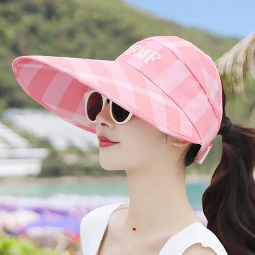 New Summer Sun Hat Adjustable Large Heads Wide Brim Cap Women Holiday Casual Anti-UV Beach Packable Visor Fashion Outdoor Hats