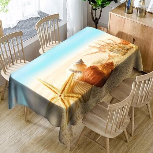 Cotton Tablecloth Creative 3d Conch Starfish on Beach Dustproof Waterproof Cloth Rectangular and Round Table Cloth