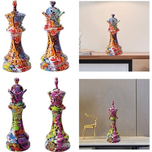 Resin Chess Piece Statues International Chess Figurines Graffiti Modern Home Office Desk Wine Cabinet Shelf Decor