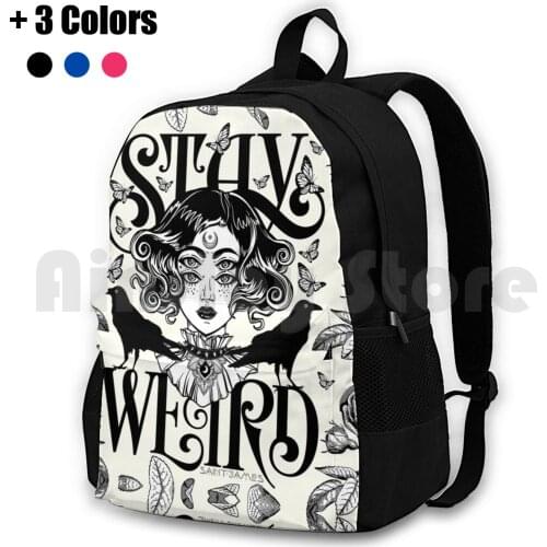 Stay Weird ( Black & White Version ) Outdoor Hiking Backpack Riding Climbing Sports Bag Stay Weird Halloween Girls Raven Crow