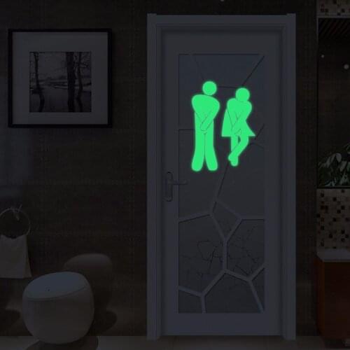 Luminous Funny Toilet Entrance Sign Wall Stickers Door Toilette Bathroom Art Mural Glow in the Dark Wallpaper Home Decor Decals