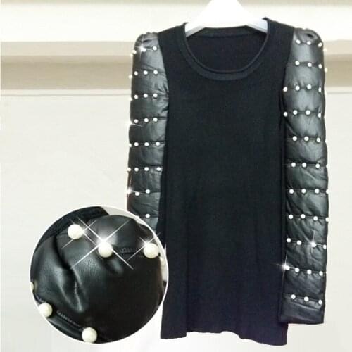 Autumn Winter Woman Luxury Sweaters Long Sleeve Sweater Tops Pullovers With Pearls Beads Black Casual Knitted Sweaters NS434