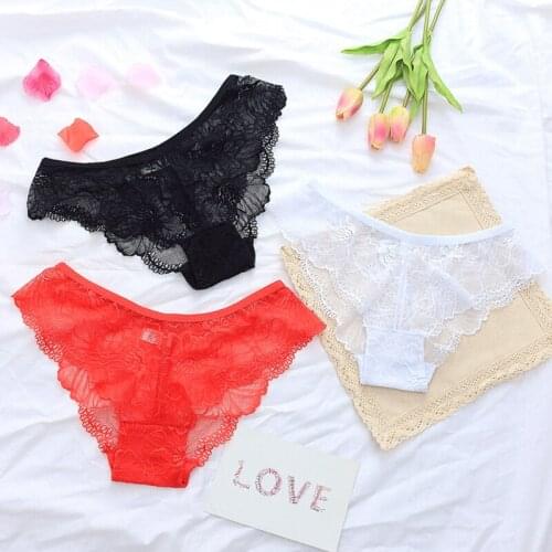 3pcs Sexy Panties Hollow Out Mid Rise Lace Floral Briefs Underwear Women Lingerie Fascinated Tanga Lenceria Bragas Mujer