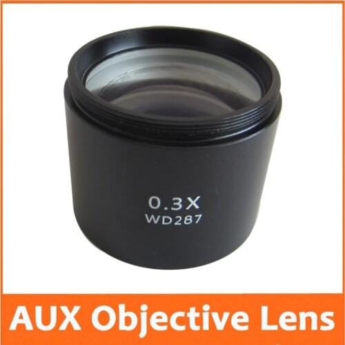 0.3X School Lab Educational AUX Auxiliary Objective Lens for Stereo Microscope Barlow Attachment WD=287mm