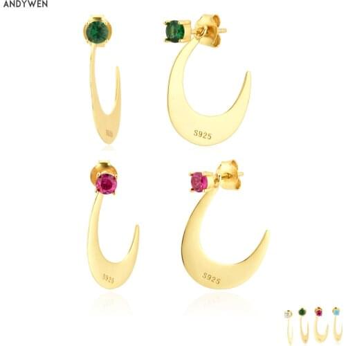 ANDYWEN 100% 925 Sterling Silver Gold Green Rose Red Zircon Circle Fashion Jewelry Piercing 2020 Rock Punk Jewelry Party