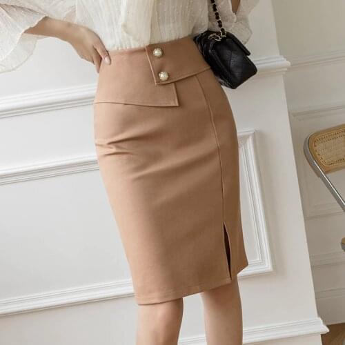 Summer Autumn Mid-Length Elegant Commuter High Waist Wrapped Hip Nylon Cotton Work Skirt for Women 2021 Korean Style A095