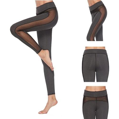 Women 2021 Fitness Leggings Contrast Color Mesh Stripes Stitching Sexy Fitness Leggings High Waist Ankle-Length Mesh Legging