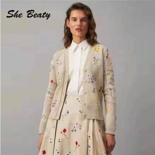 Vintage Cardigans Women Single Breasted Long Sleeve Embroidery Flowers Elegant Knitted Sweater Coats Jacket Tops Autumn Clothing