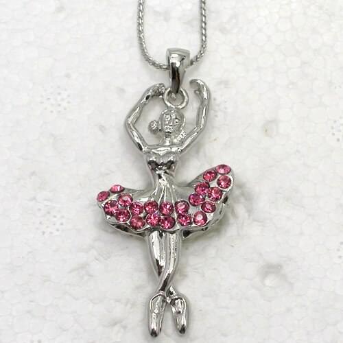 12pcs/lot Wholesale Rhinestone Ballerina Coryphee girl Fashion Pendant Necklaces Chain Jewelry F101179