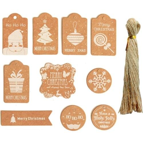 50pcs Merry Christmas Tags Kraft Paper Card Gift Label Tag DIY Hang Tags Gift Wrapping Decoration Gift Card Xmas Party Supplies