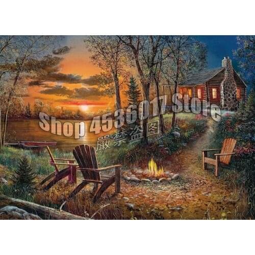 5D DIY Diamond Painting Summer Cabins Cottages Houses Lakes Diamond Mosaic Full Square Diamond Embroidery Rhinestone Child Gift