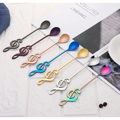 7 Colors Stainless Steel Coffee Stirring Spoon Creative Music Bar Gift Teaspoons Household Kitchen Bar Tableware Dropshipping