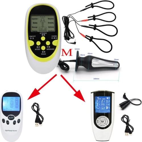 SM Electro Shock Anal Plug Big Anal Butt Plug Prostate Massage Estim Bead Penis Delay Ring Sex Medical Men Orgasm Sex Tool Kit
