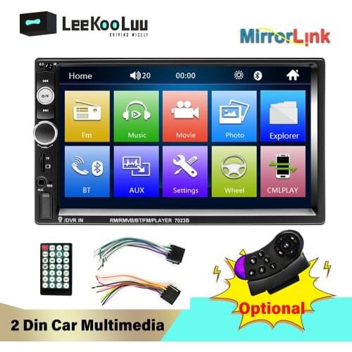 LeeKooLuu 2 Din Car Radio 2Din Autoradio Car Stereo Bluetooth FM Radio Audio AUX USB SD Android Mirrorlink Multimedia Player