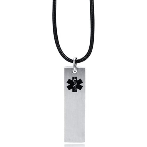 FREE ENGRAVING PERSONALIZED MEDICAL ALERT ID BAR NECKLACE PENDANT FOR WOMEN MEN CUSTOME ICE DIABETES TYPE 2