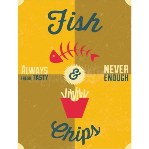 FISH & CHIPS ` LARGE METAL TIN SIGN POSTER VINTAGE STYLE PLAQUE