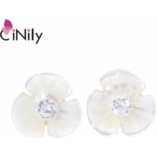 CiNily Created Shell Cubic Zirconia 100% Solid 925 Sterling Silver Wholesale Flower for Women Jewelry Stud Earrings 10mm SE024