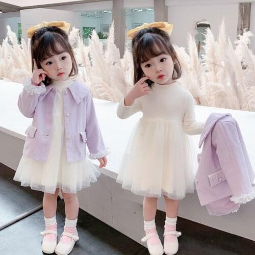 Childrens Wear Girls' Clothes Girls' Suits Girls' Coats + Net Dresses Kids Clothes Girls Girls Clothing Set