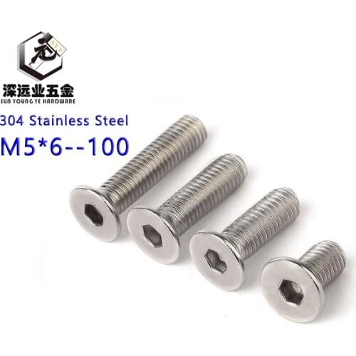 DIN7991 M5 GB2673 ISO10642 JISB1194 Hex Socket Flat Head Machine Screws 304 Stainless Steel Hexagon Socket Countersunk Screws