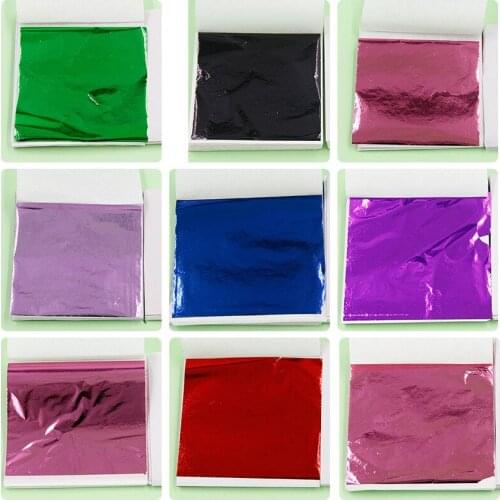 Designer DIY Epoxy resin craft Imitation Gold Foil Paper Leaf Leaves Sheets clay craft green/red/rose/black/blue 100pcs 9x9cm