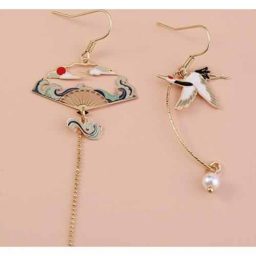 Color Oil Dripping Crane Long Earring for Women INS Creative Accessories Trend Dating Tassel Animal Jewelry Boucle Oreille Femme