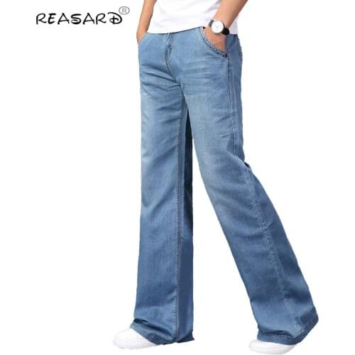 Jeans Men 2019 Mens Modis Big Flared Jeans Boot Cut Leg Flared Loose Fit high Waist Male Designer Classic Blue Denim Jeans