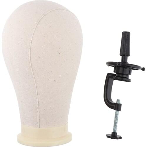 Soft Beige Canvas Block Head Mannequin Head Wig Display Styling Making Head With Table Clamp Included