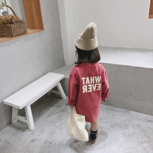 Autumn korean style baby girls long sleeve cotton letters printed dresses 2-6 years simple loose casual T shirt dress clothes