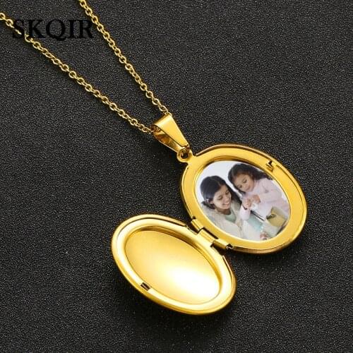 Customized Stainless Steel Nameplate Photo Necklace Personalized Custom Name Letter Open Locket Women Charm Chain Necklace Gift