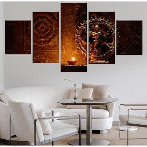 Canvas Paintings Wall Art HD Prints 5 Pieces Shiva Nataraja Statue Poster India God Vintage Pictures Living Room Decor Framework